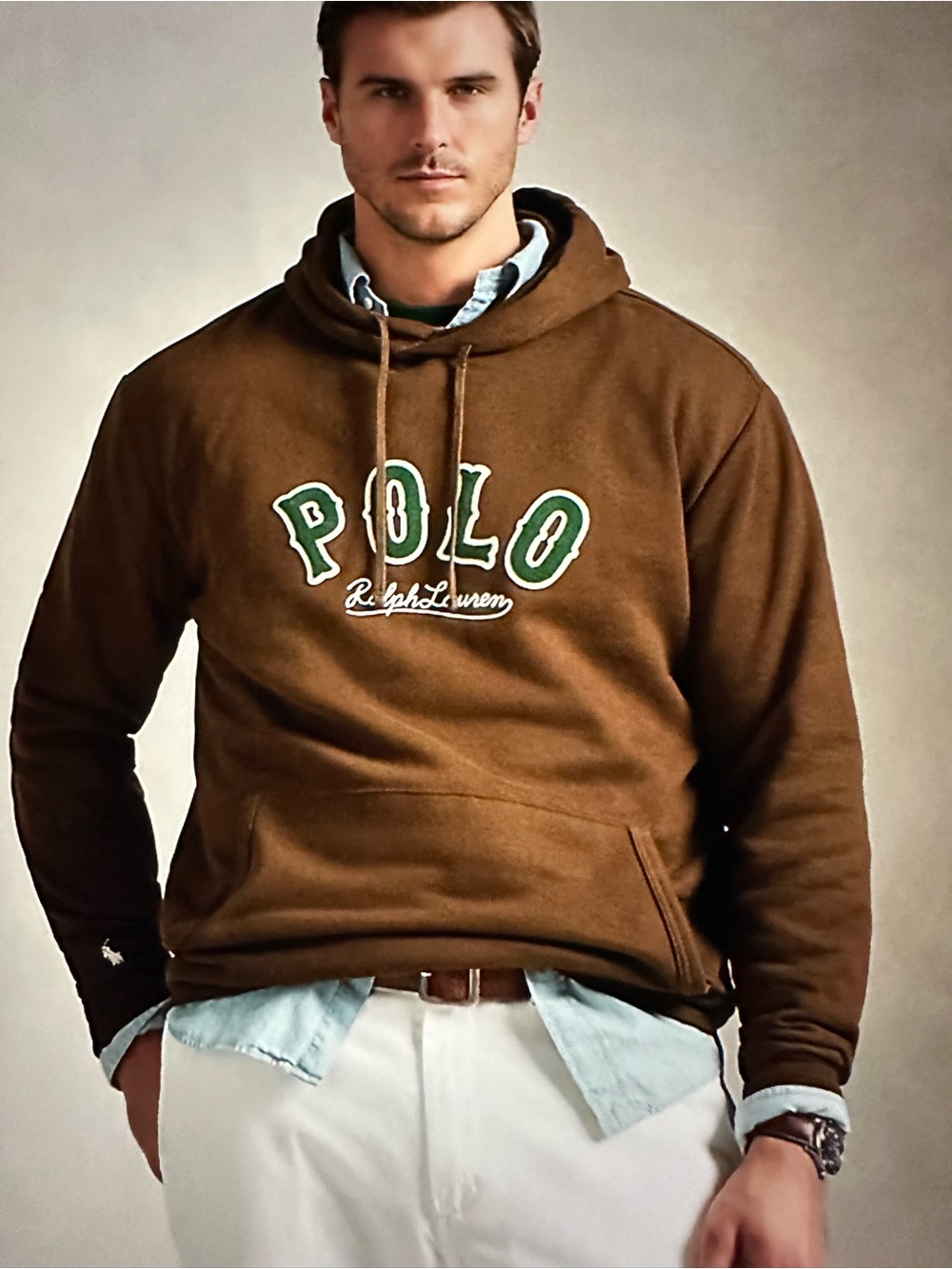 New with Tag Polo by Ralph Lauren Brown Hoodie with Green Western Logo sz XL